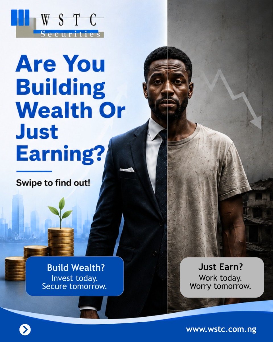 WstcGroup's tweet photo. You can earn ₦500,000 every month and still never build wealth.

You can earn less and steadily become financially stronger.

The difference isn't your salary, It's what your money does after you earn it.

Swipe through this carousel and be honest...Are you building wealth or just earning?

https://t.co/JHoHq99mOa

#WSTCfinancialServices #Investing #GenerationalWealth #Investment #securities