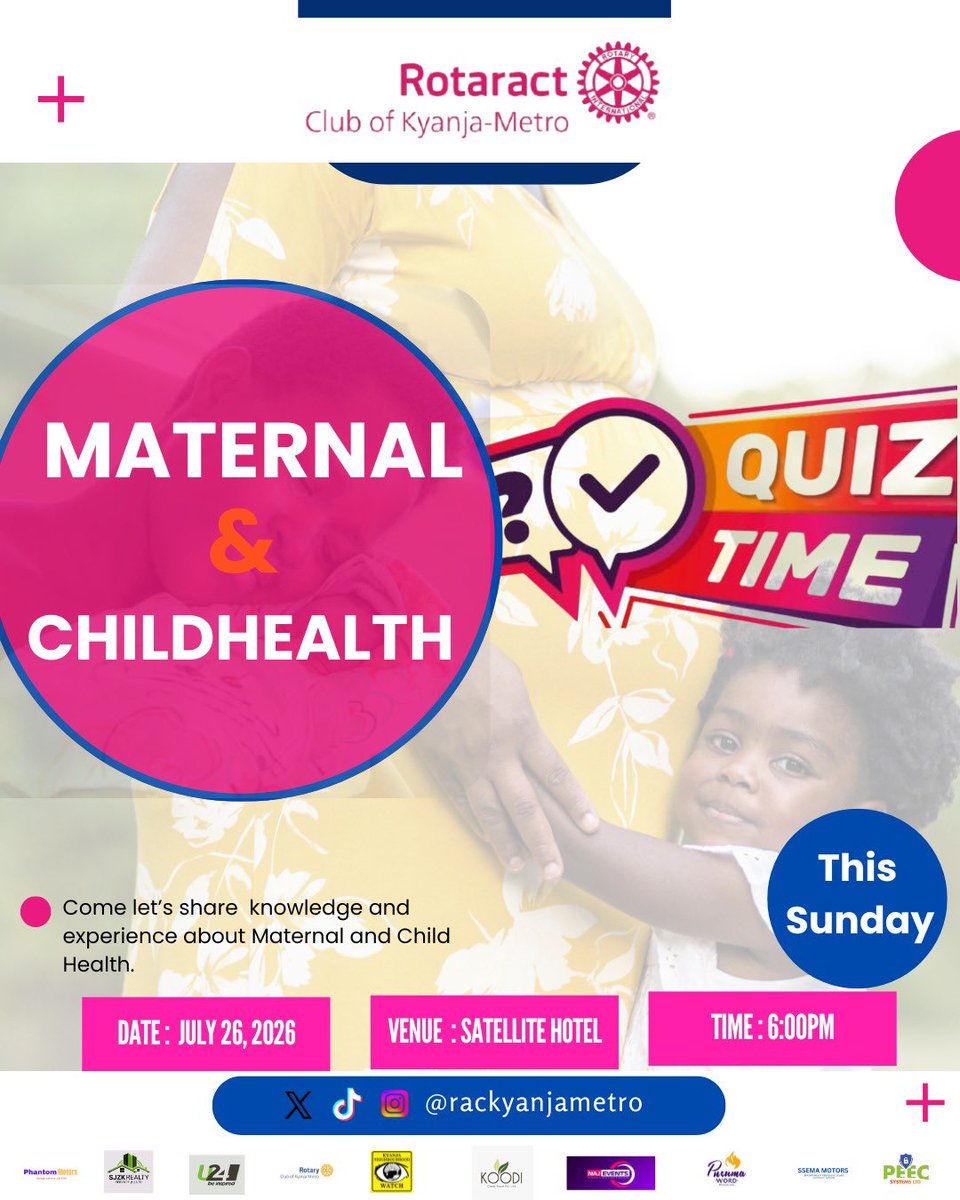 RACKyanjaMetro's tweet photo. 🩺 MATERNAL &amp; CHILD HEALTH QUIZ

Join us for an exciting fellowship as we learn, share knowledge, and test our understanding of maternal and child health through a fun and interactive

✅ Learn new health tips
✅ Participate in the quiz
✅ Meet and connect with fellow Rotaractors https://t.co/mckY7Rt9Ps