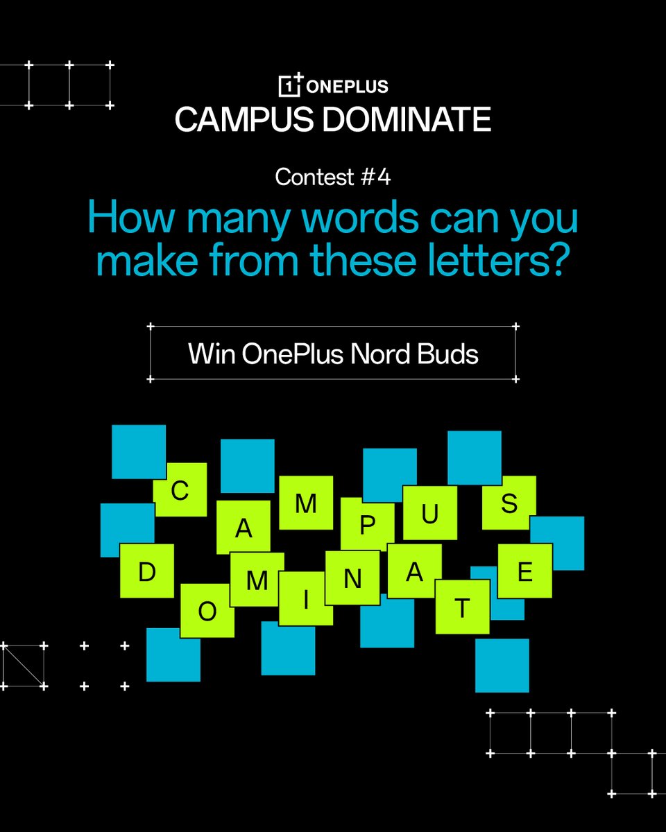 OnePlus_IN's tweet photo. Make as many gaming words as you can using the letters in CAMPUS DOMINATE and drop them in the comments.
The one with the most words stands a chance to win OnePlus Nord Buds.
Ready, set, spell!
#OnePlus #CampusDominate #OnePlusNord https://t.co/KMFsQaC1aK