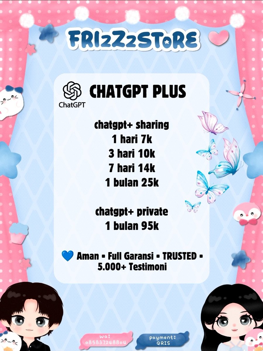bebekicau's tweet photo. CHATGPT PLUS

📩 https://t.co/rv17EBG4CQ
Fast Respon di WA yaaa

chatgpt chat gpt premium prem plan plus pro go gptplus sharing shar privat private priv sebulan 1 bulan 7 hari 1 hari full garansi
#zonauang 1 https://t.co/lkK9Qk0g25