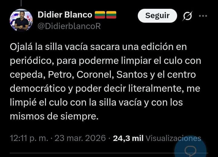 majonavarromz's tweet photo. Increíble e indignante que una persona como esta sea el nuevo director de la Unidad Nacional de Protección del gobierno de La Espriella. ¿Se podrán sentir seguros los miembros de la oposición y personas bajo riesgo con este señor? https://t.co/4ApI6f1Muz