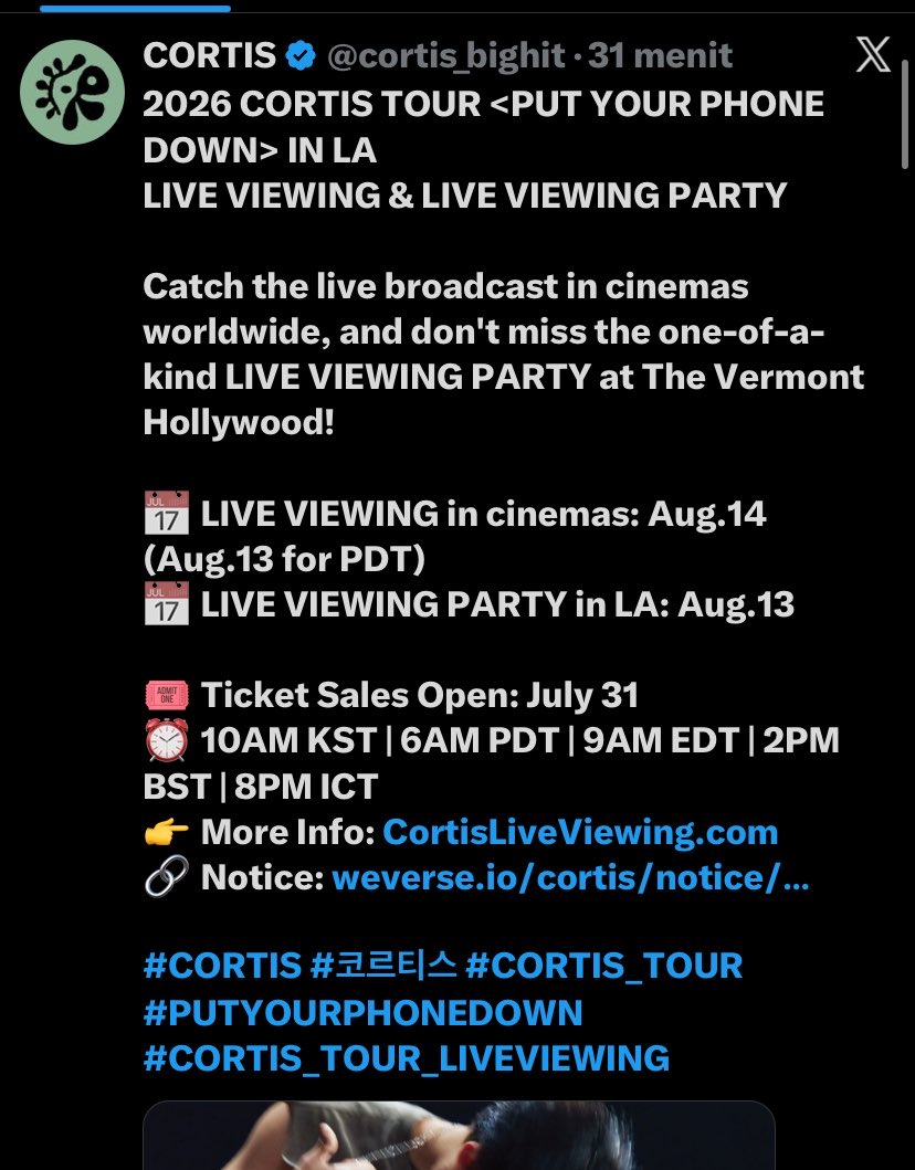 coertis_'s tweet photo. INI “PUT YOUR PHONE DOWN” BAKAL TAYANG DI BIOSKOP???? dan Indonesia juga masuk????? 

harga tiketnya 300k, sell ticket di 31 juli😭😭 gatau semua cgv indonesia atau cgv daerah tertentu doang😭😭 JIR JUJUR GEMETER😭 https://t.co/uwy8aSRMcy