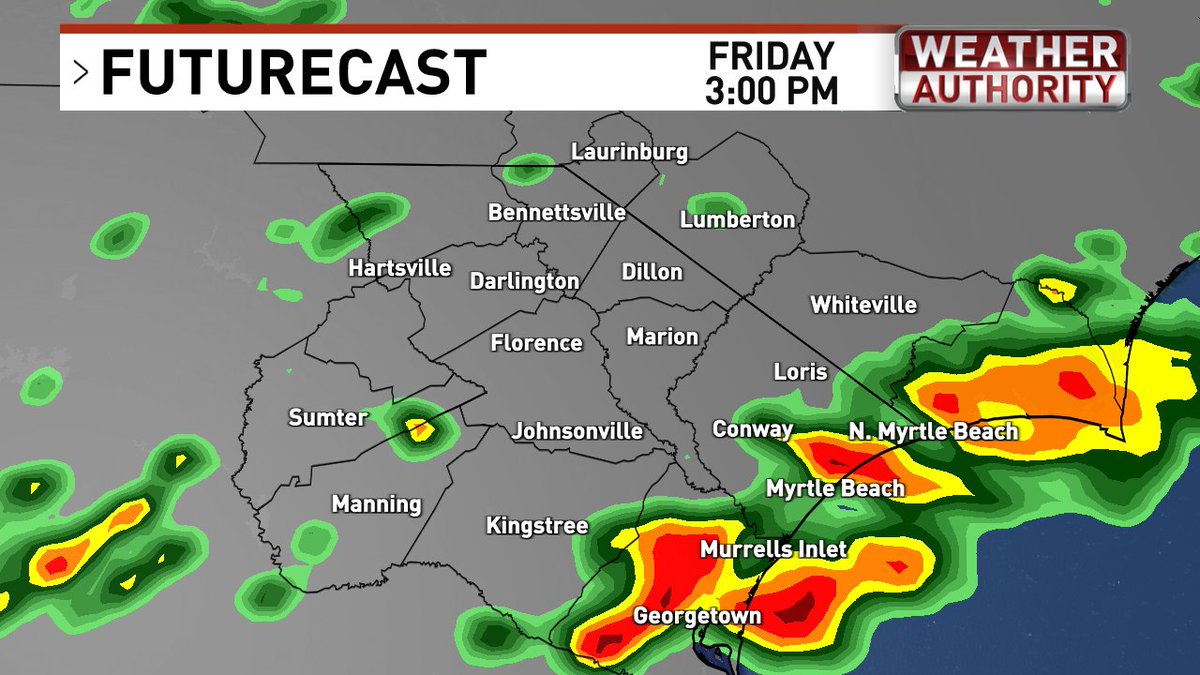 EdPiotrowski's tweet photo. FLOOD WATCH IN EFFECT THROUGH SATURDAY MORNING

Before we head to the hospital to bring Mom home, I wanted to give you a quick update on the potential for heavy rain.

A stalled front combined with deep tropical moisture will bring multiple rounds of heavy showers and thunderstorms later today, tonight, and again on Saturday. The greatest risk for excessive rainfall will be near the coast.

Most locations will receive 1 - 3" of rain, with 2 - 4" possible near the coast. Where thunderstorms repeatedly track over the same area, isolated rainfall totals of 5 - 6" are possible. That could result in some flooding of rivers, creeks, streams, roads, and other low-lying or flood-prone areas.

Keep in mind these are general rainfall projections. Some communities will receive less rain, while others could overperform if the heaviest storms continue to track over the same location.

By Sunday, conditions should improve with more sunshine and only a slight chance of an afternoon thunderstorm.