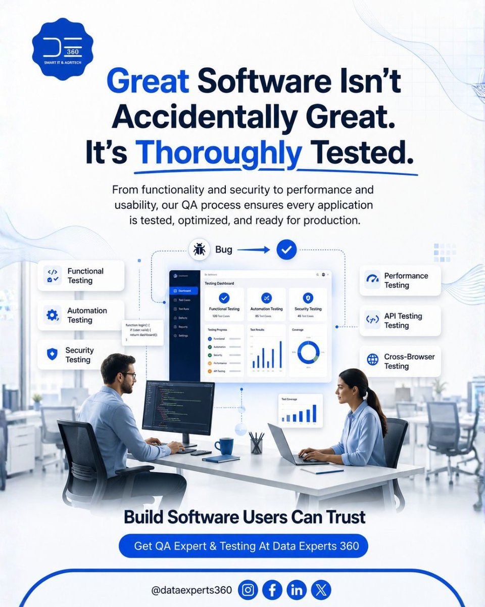 dataexperts360's tweet photo. 🚀 Great software is built through thorough testing.
At Data Experts 360, we ensure your applications are secure, reliable, and production-ready with comprehensive  QA and software testing services.
#SoftwareTesting #QualityAssurance #APITesting #DataExperts360 #QualityMatters https://t.co/PJTQZ3VYQF