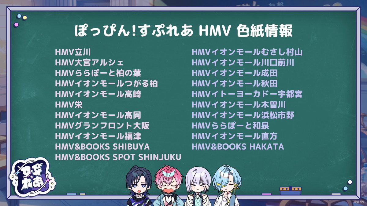 splare_info's tweet photo. ✧＼\ お知らせ /／✧

ぽっぴん！すぷれあの
HMVフェア&amp;PUPUPSHOPは
3日後 7/20(月・祝)まで！

たくさん色紙を掲示していただいておりますので
ぜひお近くの店舗まで行ってみてください✨

https://t.co/UEN7STILp5 https://t.co/qi3xQEvBbk