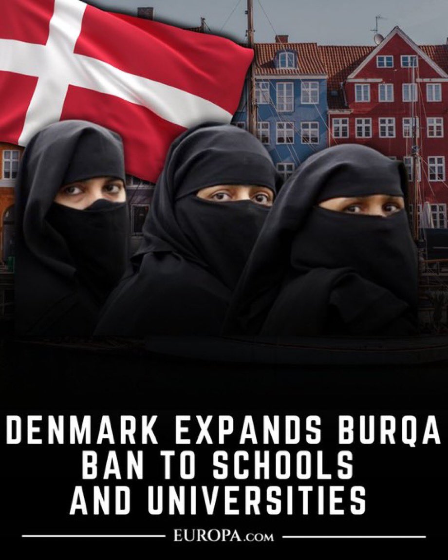 consumer_common's tweet photo. 🇩🇰  Denmark is set to expand its existing ban on full-face veils, including burqas and niqabs, to schools and universities to combat “parallel societies”. 

The measures build on Denmark’s 2018 public face-covering ban forms. https://t.co/MVizFZrfHz
