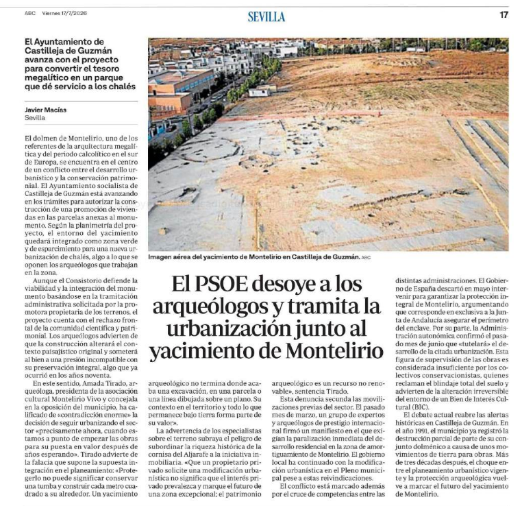 Arturodelp's tweet photo. 🔴 #PRENSAIMPRESA| «Más de un año sin el informe de la Junta sobre el dolmen de Montelirio»

«El PSOE desoye a los arqueólogos y tramita la urbanización junto al yacimiento de Montelirio»

#Montelirio #CastillejadeGuzmán #Arqueología #Dolmen https://t.co/OkSIOc9g5N