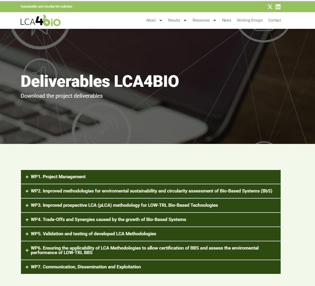 LCA4Bio_project's tweet photo. 🔍 Curious about LCA4BIO's latest results?

📚 Explore our Deliverables section and discover the knowledge generated throughout the project.

👉 https://t.co/0NNIg3fDZa https://t.co/GeGfkGKhWb