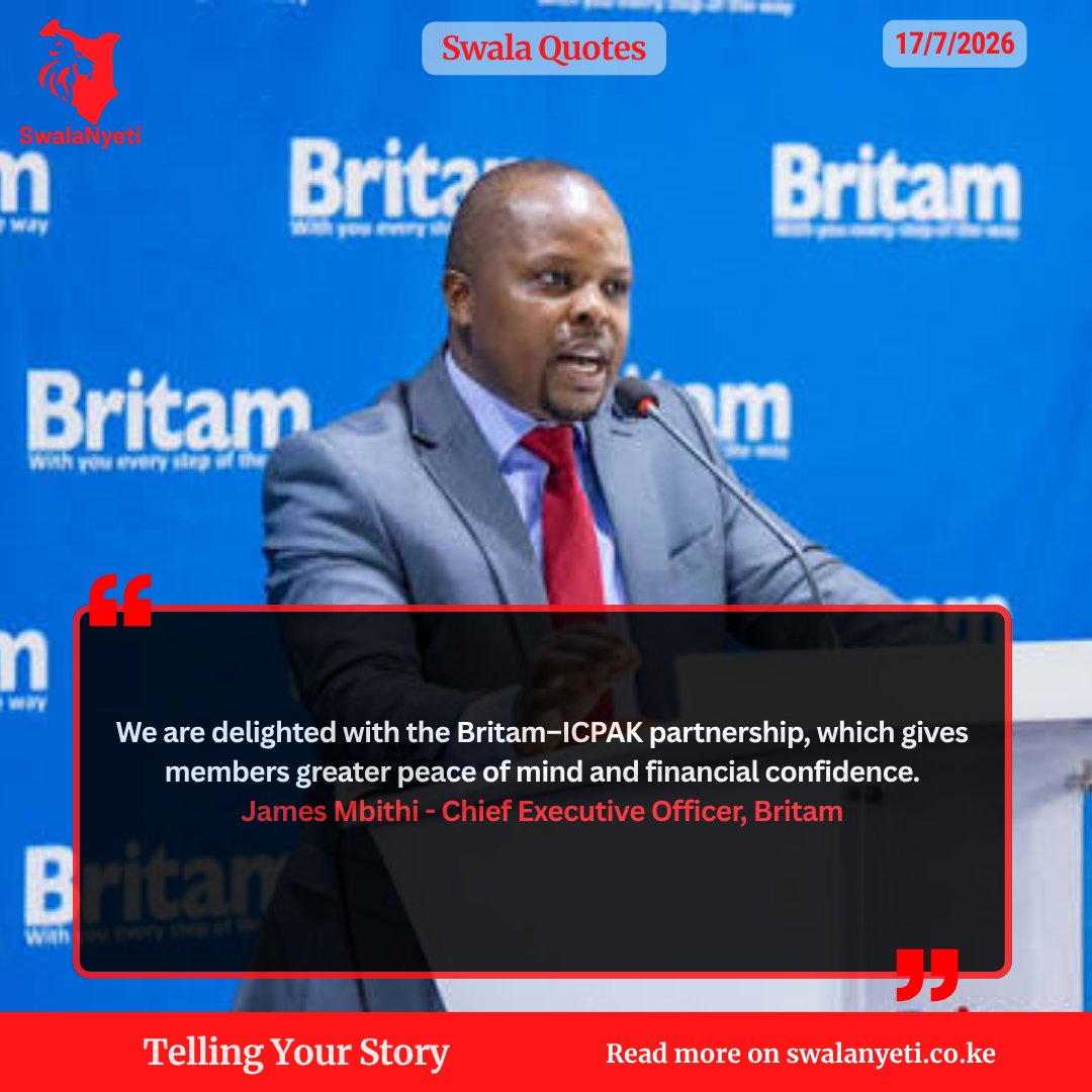 SwalaNyetiKe's tweet photo. Britam General Insurance has partnered with the Institute of Certified Public Accountants of Kenya (ICPAK) to provide more than 40,000 accountants with tailored insurance solutions, including medical, professional indemnity, motor and home cover. The partnership aims to strengthen financial protection for accounting professionals while supporting their personal and professional needs. 
@BritamEA  @ICPAK_Kenya 

Read more:https://t.co/znNqOJelVR
