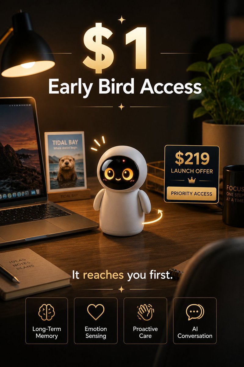 OttiRobot's tweet photo. Your AI companion should remember, sense, and care before you even ask.

Otti Early Bird Access starts at just $1.
Priority launch offer: $219.

Be first in line.
👉https://t.co/55rWhSParZ

#Otti #AICompanion #SmartLiving #EarlyAccess https://t.co/mVGSEDADQw