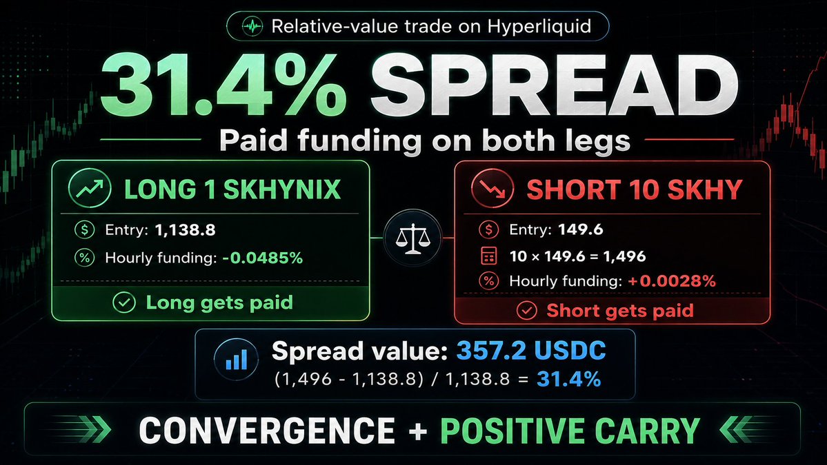 kitten_roaring's tweet photo. This spread has been public for days.
But I think now is the best time to enter it.

On Hyperliquid, the spread between SKHYNIX and SKHY already expanded to 37%.

Right now it’s sitting around 30%+ — and unlike earlier, the funding has cooled off and flipped in favor of the arb https://t.co/DpIUZdwBOZ