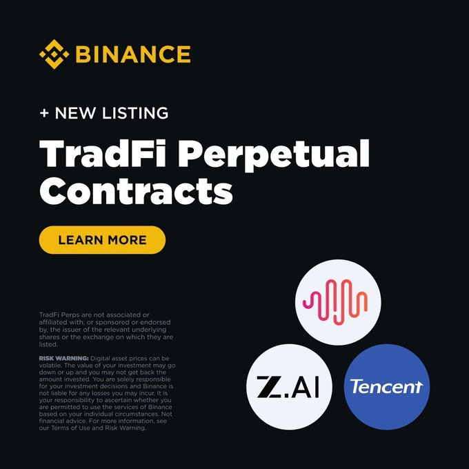 OcrRashid's tweet photo. New TradFi equities perps are coming soon!

Trade the following contracts on Binance Futures:

🔸MiniMax Group (MINIMAX)
🔸Knowledge Atlas (ZHIPU)
🔸Tencent Holdings (TENCENT)

Available 24//7, up to 25x leverage. https://t.co/8T2qrIzFDk