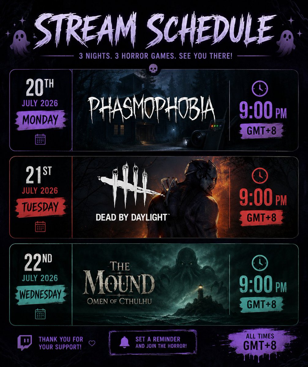 Huntressmoon26's tweet photo. Happening at https://t.co/6cHfoomcA2 . Here are my upcoming schedule, will be streaming again next week ehek. https://t.co/yGKlJA6V9P