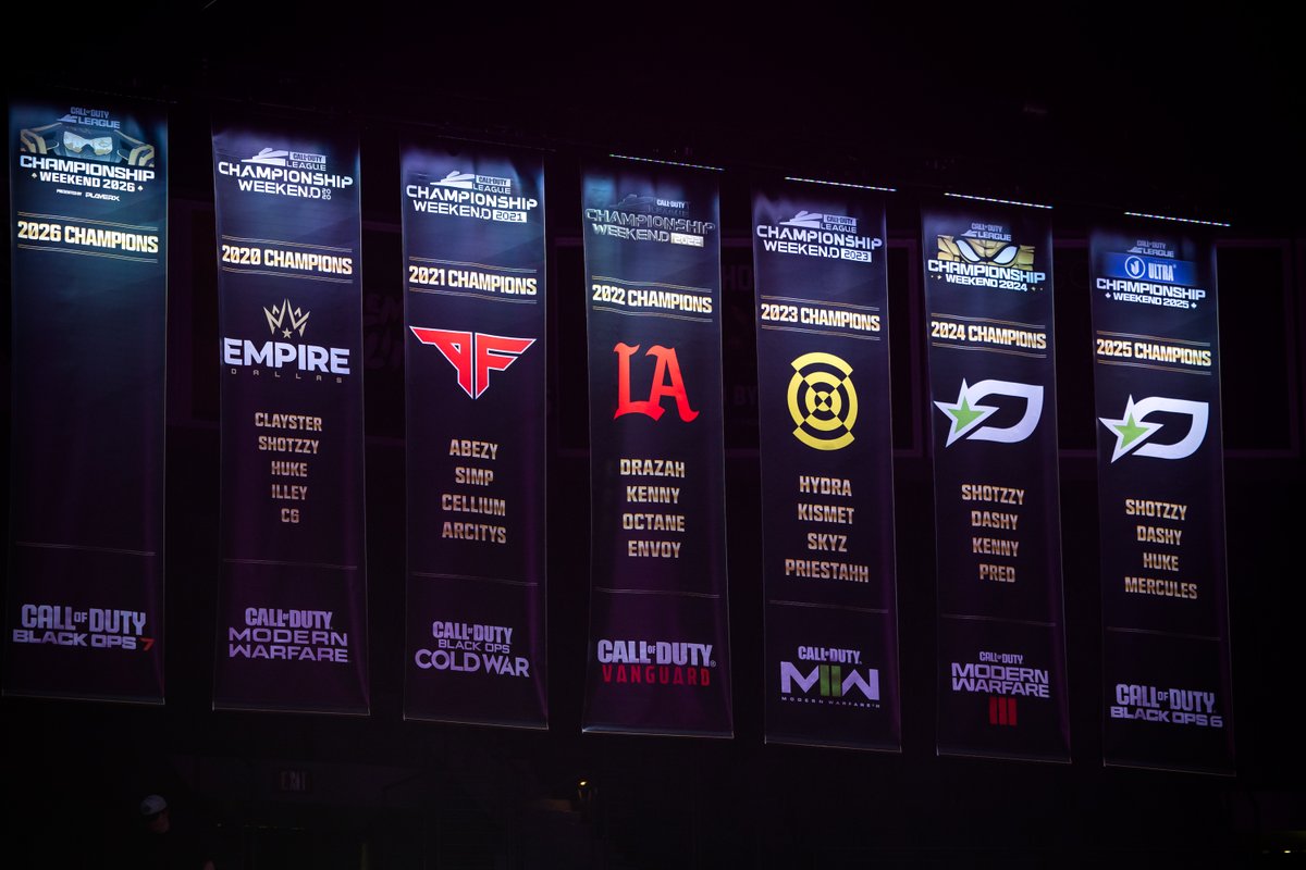 CODLeague's tweet photo. Every banner tells a story.

By Sunday, one more will have its names 🏆 https://t.co/y9XpeQoFNJ