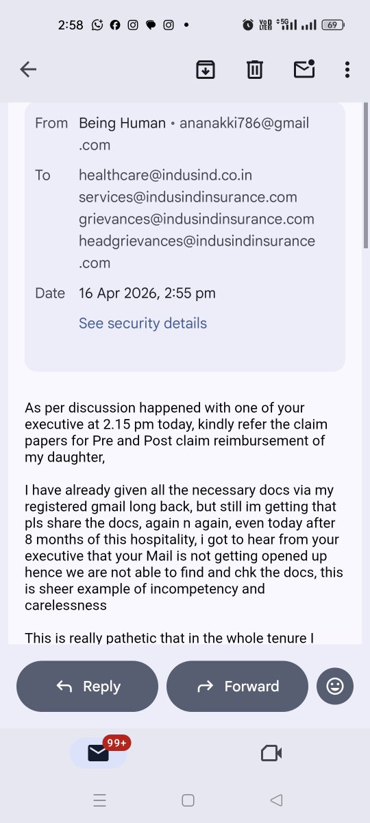 BeingHumanAAA's tweet photo. @IndusIndGenIn @irdainsurance @irdaindia pls see the communication below, noone tried to resolve this issue since an year, this is your service quality https://t.co/C0iLCtAQwU