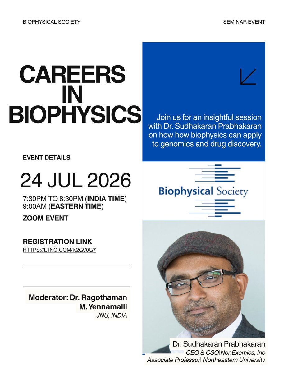 SudhakaranPrab's tweet photo. looking forward to this discussion with Dr. @StructBioinfo  Yennamalli for Biophysical Society. register here: https://t.co/GJ2a0J7BzP to join the conversation. https://t.co/YAV6nSjR9E