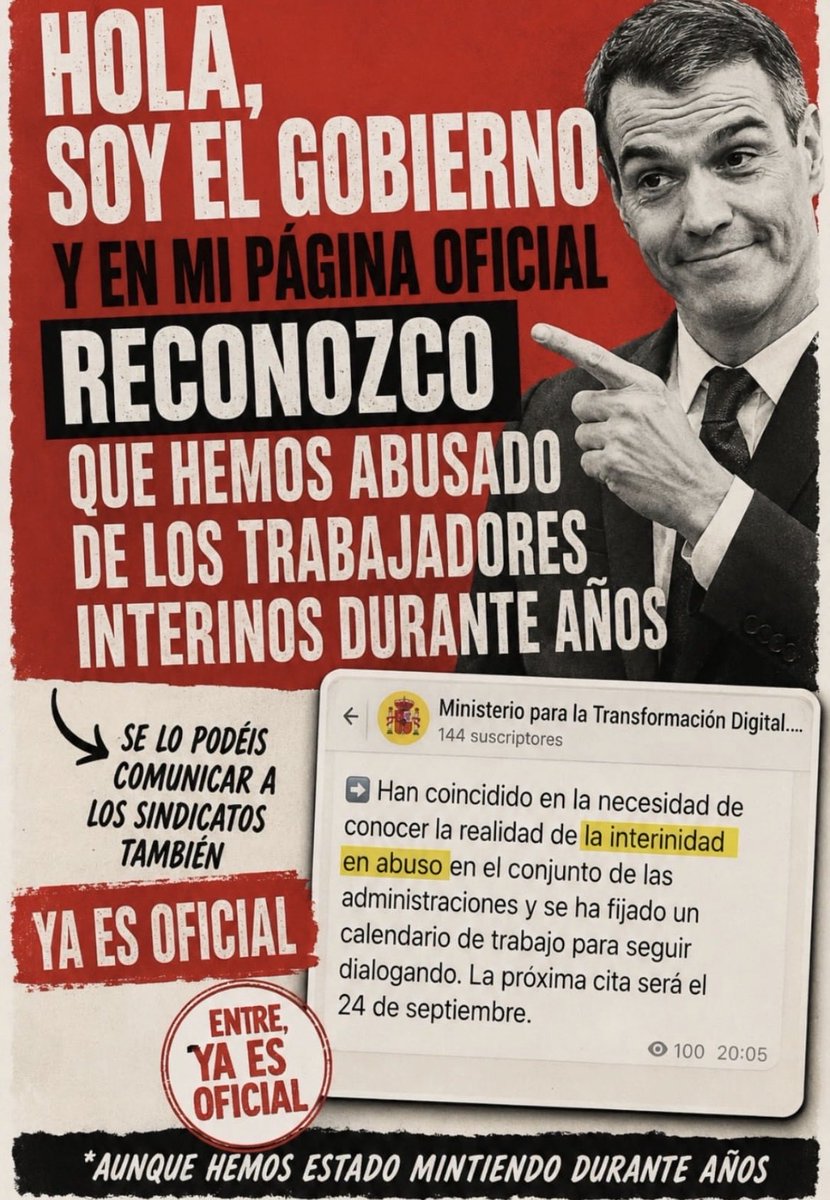 MirRo86N's tweet photo. @PAFPublica @PSOE @sumar @IzquierdaUnida @JLAceves @oscarlopeztwit @Yolanda_Diaz_ @noepmp @ionebelarra @PilarVallugera @rosa_mr_ @tito_morano @Esquerra_ERC @IdiazAyuso Vergüenza de politicos‼️‼️

Estan cesando a miles de interinos que estan en FRAUDE DE LEY‼️‼️

No votaremos a un gobierno @PSOE @IzquierdaUnida @sumar que NO APOYA A SUS TRABAJADORES PÚBLICOS‼️‼️

NO SOMOS PLAZAS, SOMOS PERSONAS‼️‼️

#fijezaYa https://t.co/PrY61soKWc