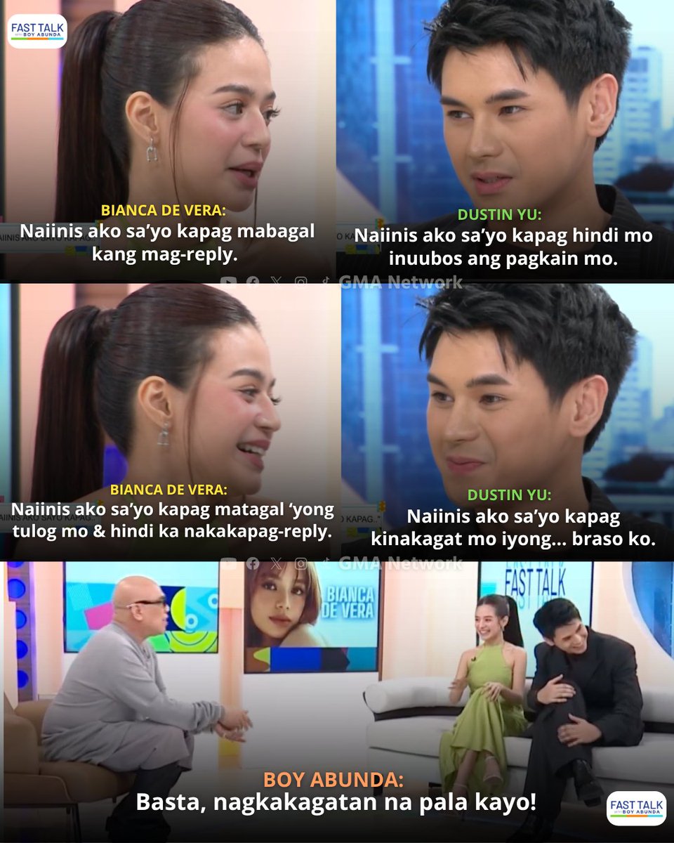FastTalkGMA's tweet photo. Dustin Yu at Bianca de Vera, nagkagatan?

#FastTalkWithBoyAbunda | Weekdays, 4:45 PM
#FTBADustinAndBianca #DustinYu #BiancaDeVera https://t.co/bYihJ0aqN0