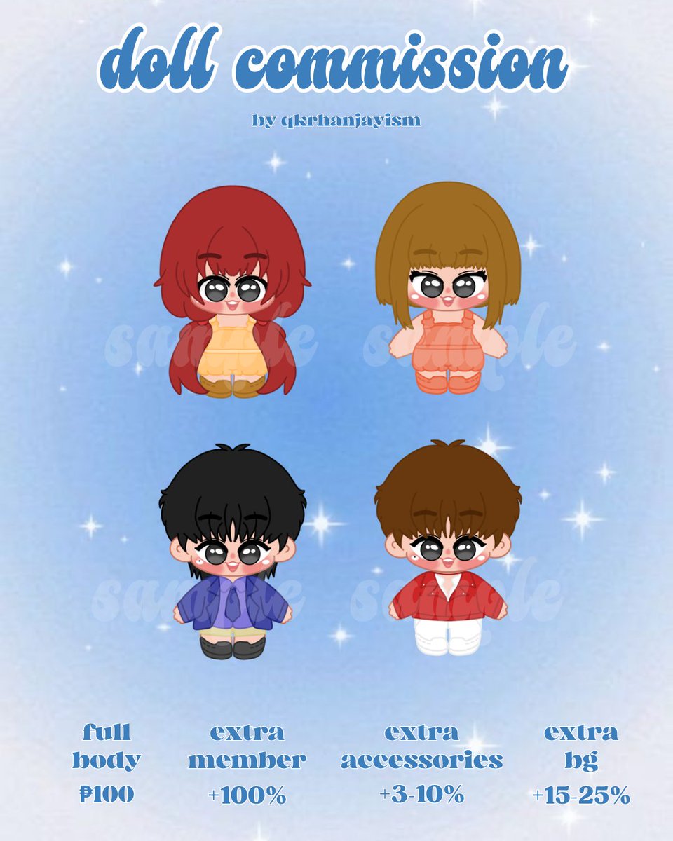 qkrhanjayism's tweet photo. ⋆.˚ ୨ৎ commission re-open ୨ৎ ⋆.˚

and because I have a week off time, I'll be opening my commission yeyyyy! ><

📅: July 17-22

open for all fandoms: gg, bg, anime, vtubers!

⋆.˚ See the rates &amp; samples below for reference. Rules are on the thread below!

⋆.˚ DM me >< https://t.co/uaRCbm7u3I