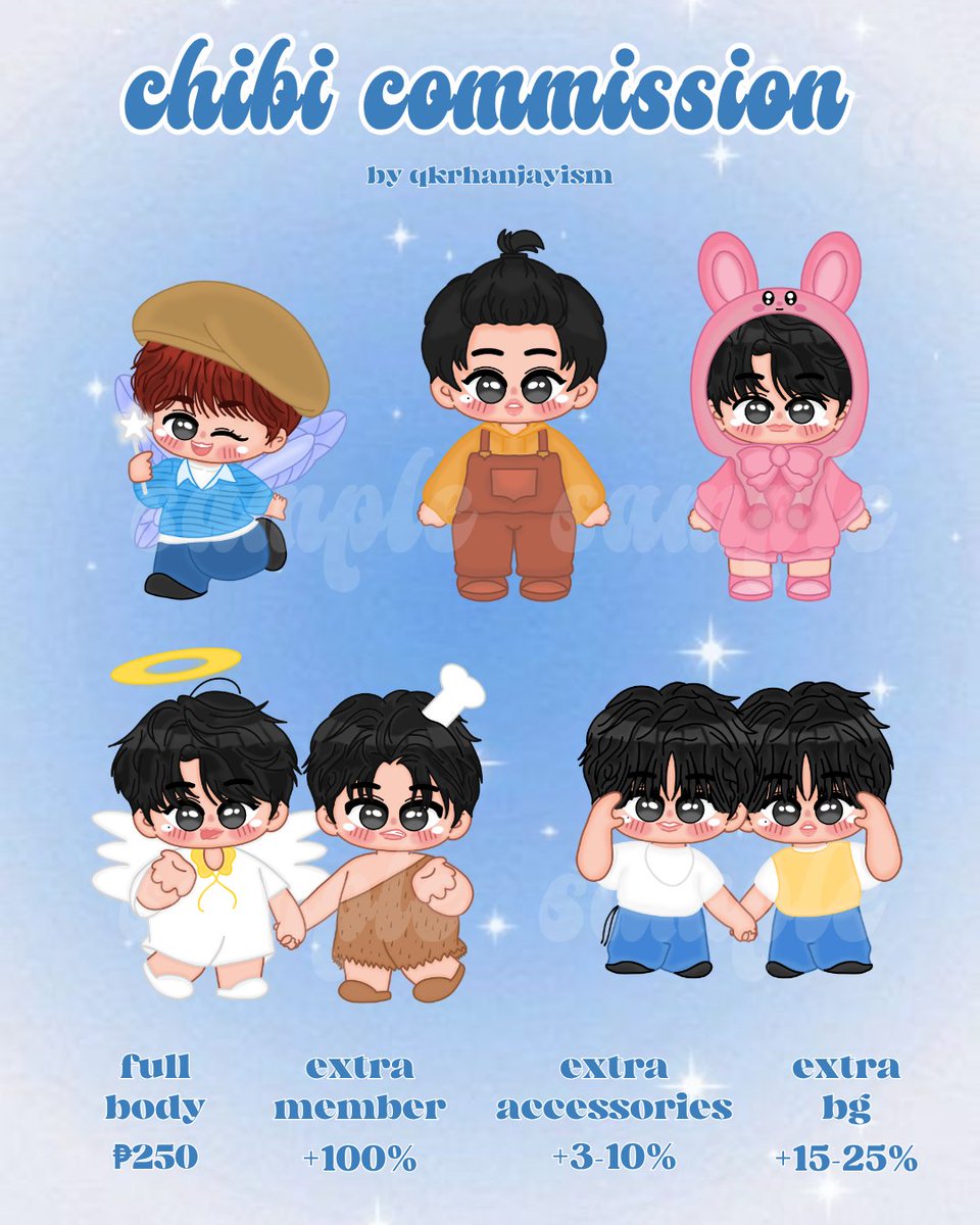 qkrhanjayism's tweet photo. ⋆.˚ ୨ৎ commission re-open ୨ৎ ⋆.˚

and because I have a week off time, I'll be opening my commission yeyyyy! ><

📅: July 17-22

open for all fandoms: gg, bg, anime, vtubers!

⋆.˚ See the rates &amp; samples below for reference. Rules are on the thread below!

⋆.˚ DM me >< https://t.co/uaRCbm7u3I