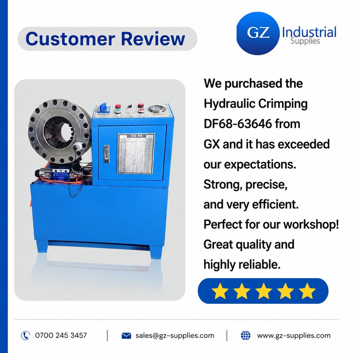 GZ_indsupplies's tweet photo. "The DF68 #HydraulicCrimpingMachine has exceeded our expectations and made our work more efficient."
☎️ Reach out today (https://t.co/ibh99V7XjB) for genuine products and expert assistance.
#HydraulicEquipment #DX68 #CustomerTestimonial #GZIndustrialSupplies #WorkshopSolutions https://t.co/Hj3mhCsVoc
