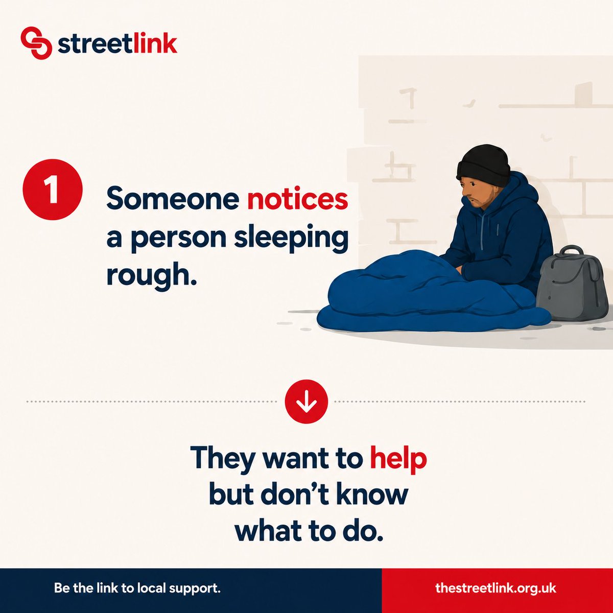 StreetLink_'s tweet photo. If you see someone sleeping rough, wanting to help is easy. Knowing how to help isn't always. StreetLink connects people sleeping rough with local outreach teams that can offer support. Follow our series to see what happens after you submit an alert. 🔗 https://t.co/OqbR7VmkQ6 https://t.co/NDYUOe7yGD