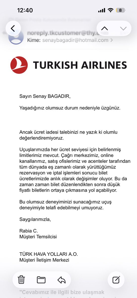 senaybgdr's tweet photo. @tuketicideney @TurkishAirlines @TK_HelpDesk Haksiz olduklari konuya, ‘bu fiyata son biletler’ diye satip sonra tekrar dusurdukleri bilet fiyatlarina yapilan itiraza kelime degistirip verdikleri cevaplar…. Musteri sikayetini yok saymak…! https://t.co/N3P0ylnzDf