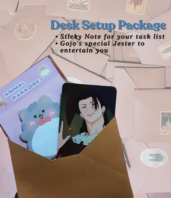 tsugurants's tweet photo. lil desk setup package, penyemangat for all my officemates at #GEGOFFICEHOURS ✨
see you on 7.25.2026 @gegodayjkt 
#GEGO725DAY 🖤🤍 https://t.co/TcWbb8whpG