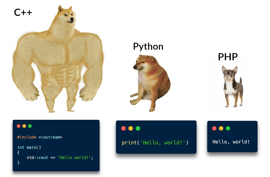 GoPythonic's tweet photo. C++ vs Python vs PHP https://t.co/SSLRFz2enH