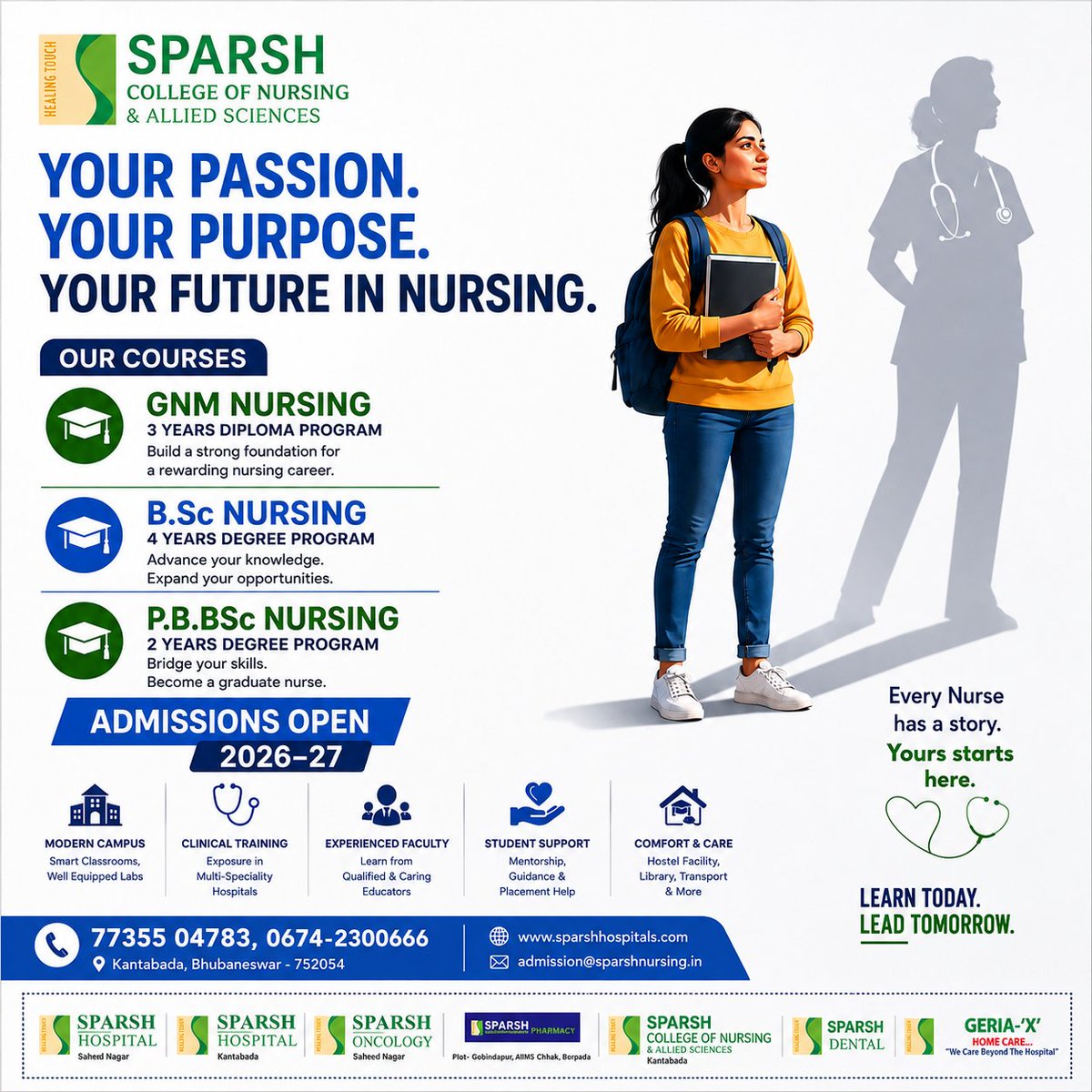 SPARSH_BBSR's tweet photo. Behind every great hospital is a team of great nurses. Could you be one? 👩‍⚕️
Join #SparshCollege of #Nursing for a modern campus, hands-on clinical training, expert faculty &amp; strong placements.

#Admissionsopen for 2026–27! 

📞 77355 04783 

#SparshNursing #Bhubaneswar https://t.co/n7nzllrsiC