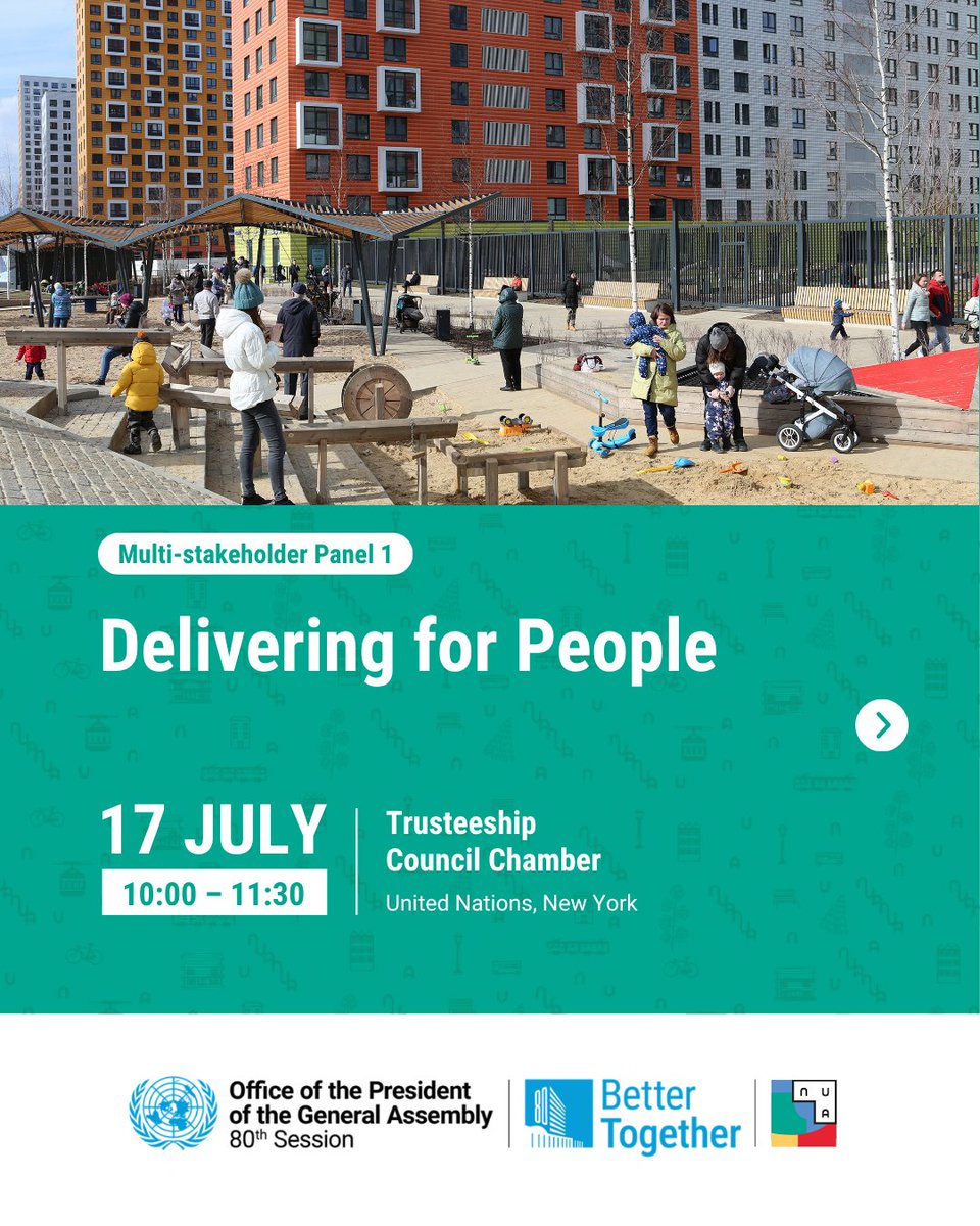 UNHABITAT's tweet photo. @UnitedNations GA High-Level Meeting on the Midterm Review of the New Urban Agenda continues with 4 multi-stakeholder panels on actions to deliver sustainable urbanization by 2036. Follow Live:

📷 Panels 1 &amp; 2 https://t.co/EHjOAIAcAP
📷 Panels 3 &amp; 4 https://t.co/LEgvJhwlA2 https://t.co/IlTL1cPyph