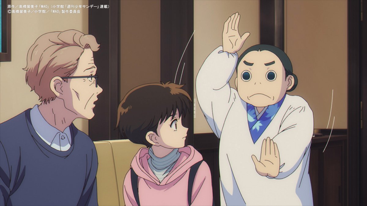 MAOanimation's tweet photo. ＿＿＿＿◣＿＿＿◢＿＿＿＿

 #アニメMAO 各話振り返り
   場面写真一挙公開WEEK
＿＿＿＿＿＿＿＿＿＿＿＿＿

第13話「猫鬼」
現在、各配信プラットフォームで配信中！
気になるシーンをぜひチェック👀✨

#アニメMAO は
毎週土曜23時45分～NHK総合にて放送中
＆
各配信サービスで配信中🐈
※放送・配信は変更となる場合がございます。
