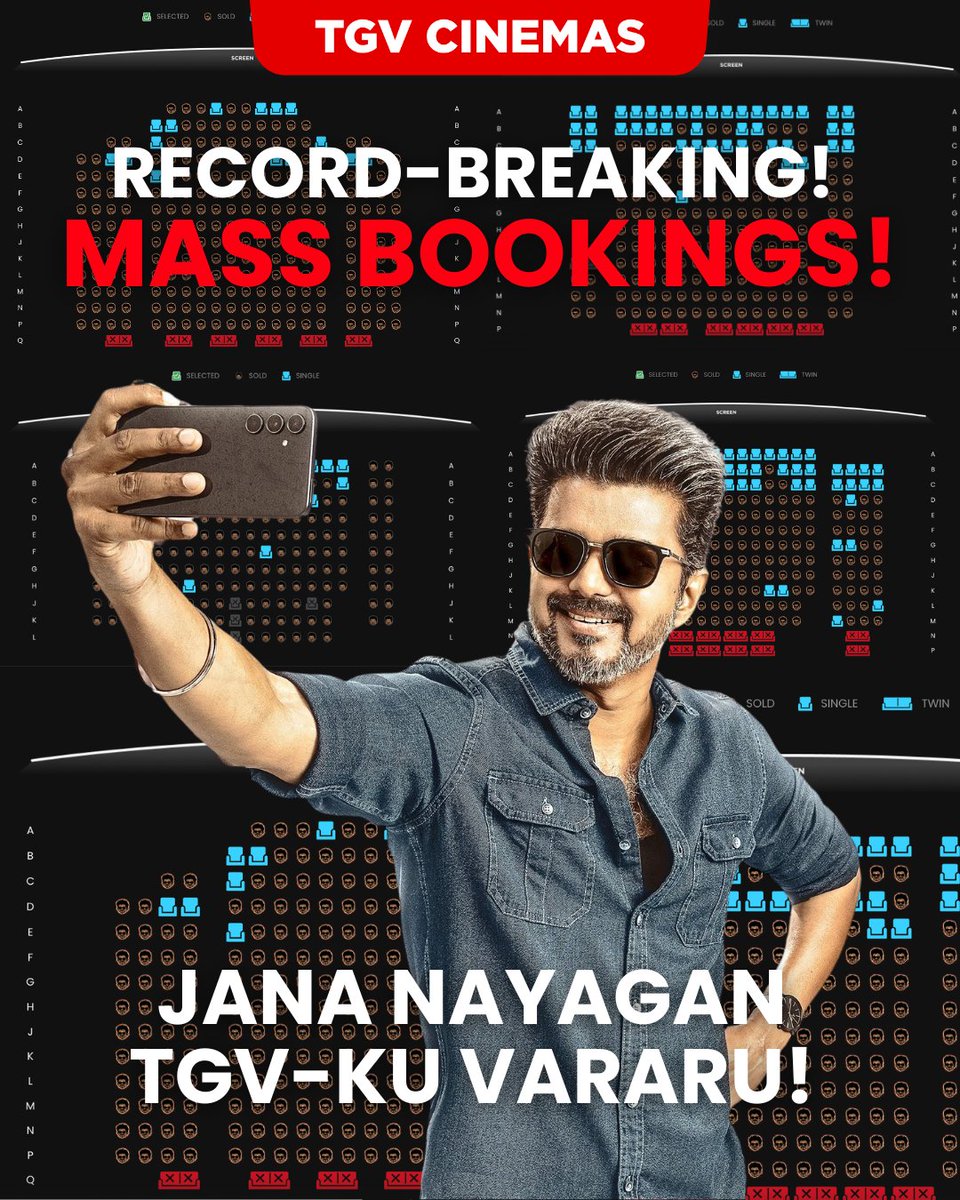 TGVCinemas's tweet photo. Thirumbi poratha idea illa… I am coming! 🔥🔥🔥

BOOKINGS FOR JANA NAYAGAN ARE GOING CRAZY! 😍

THALAPATHY FANS YOU ARE TRULY AMAZING 😎

Jana Nayagan coming to TGV on 23 July, get your tickets here 🎟️ https://t.co/kurg20zly0

#JanaNayagan #Vijay https://t.co/RCNijXDLgS