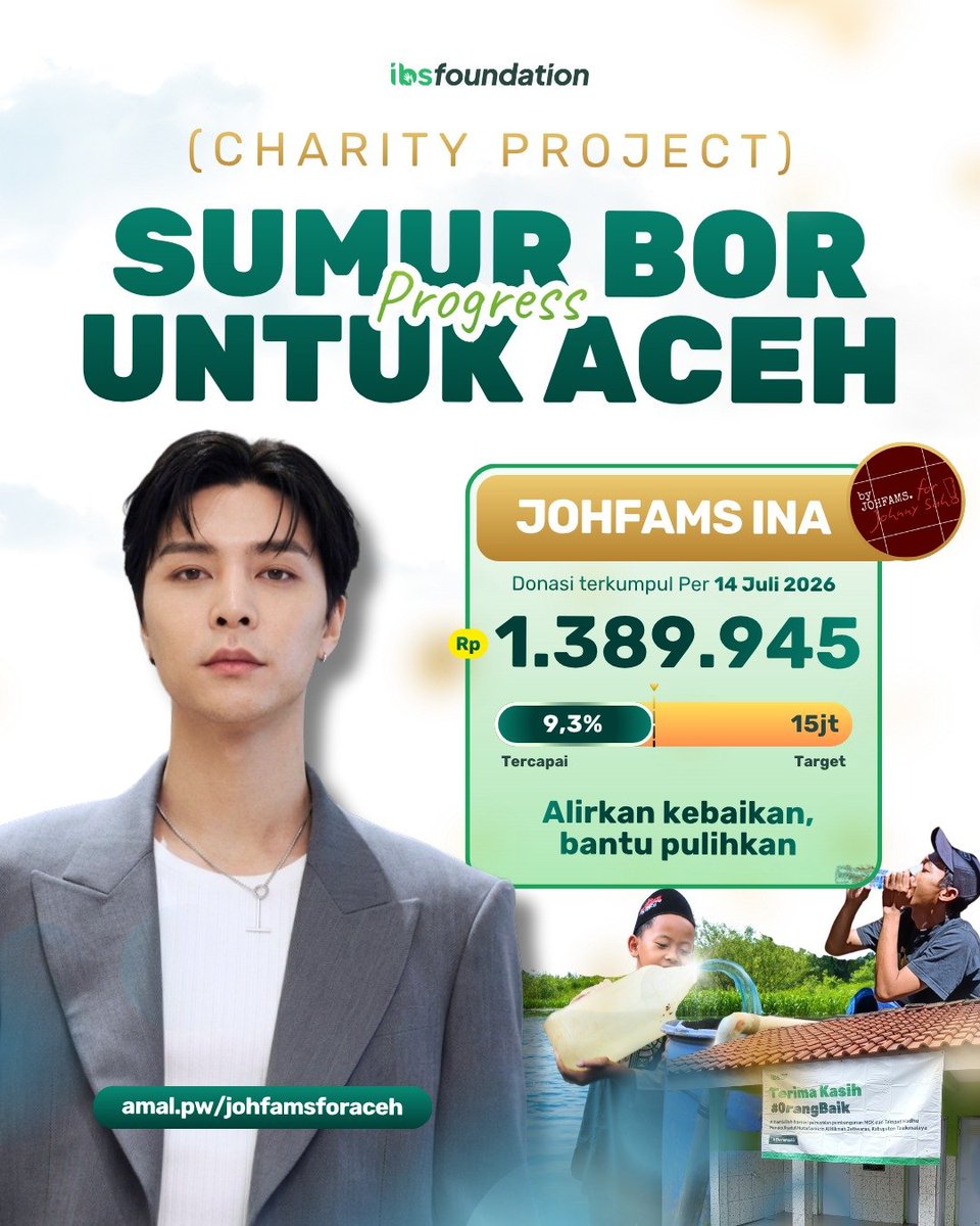 byjohfams's tweet photo. 🚨 [PROJECT SUMUR BOR ACEH] 🚨

Bencana telah berlalu, tapi perjuangan masyarakat Aceh masih berlanjut. 💧

Bersama Johnny &amp; JOHFAM, yuk hadirkan akses air bersih untuk mereka.

Yuk berdonasi dan bantu sebarkan kebaikan. 🤍
🔗 https://t.co/wRkj9uWKxv https://t.co/Oxi3HFhf6C