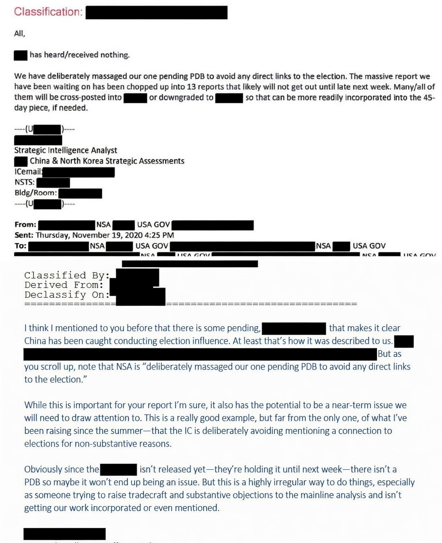 TheSCIF's tweet photo. China has been caught conducting U.S. election influence operations, with our own intelligence agencies DELIBERATELY avoiding mentioning a connection to elections and keeping it from Trump.

This tells you everything you need to know and everything we've been telling you.

Foreign countries involved, our own CIA involved, compromised machines/software, and compromised election companies.