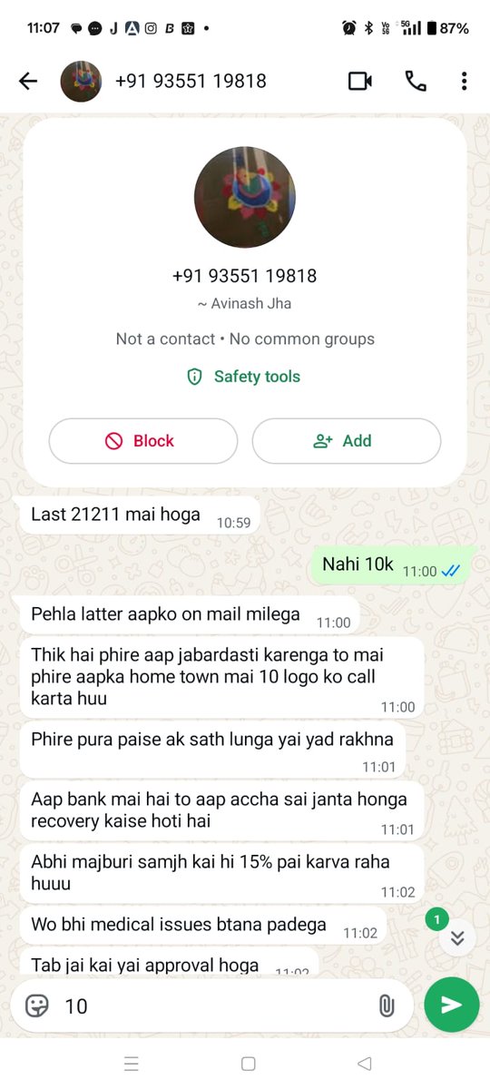 nilabjosvpn's tweet photo. Your collection agent avinash is continuously harassing me through repeated calls despite being informedabout my financial situation. Kindly stop this harassment immediately and take strict action. agent Mob 9355119818#StopHarassment #RBI #NODAL https://t.co/Vrq02yRnmP