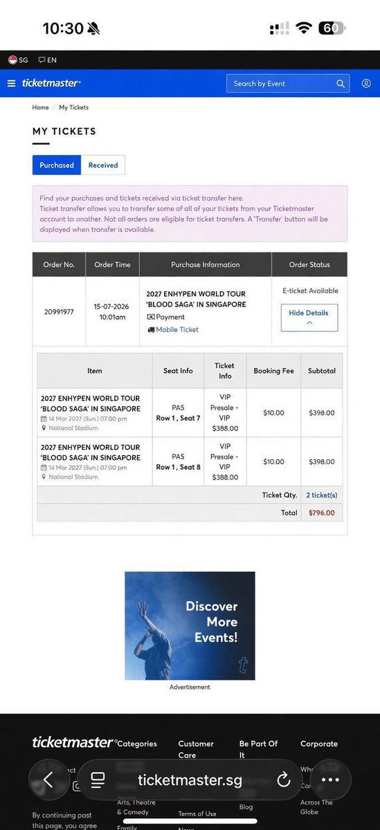 faiccaez3q's tweet photo. wts lfb selling ✅

ENHYPEN BLOOD SAGA in SINGAPORE 

VIP PRESALE TICKETS 
PA5 Row 1
adjacent seats
main stage front ticket

can transfer to ticketmaster account 
International fans OK

DM if interested!

#BLOODSAGA_IN_SINGAPORE #ENHYPEN https://t.co/N6vhHZWHhR
