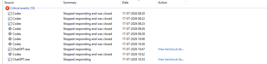dattaps317's tweet photo. Codex team treating Windows users as not worthy. The app has been unsable from 1 day https://t.co/Bkg5wieOAp