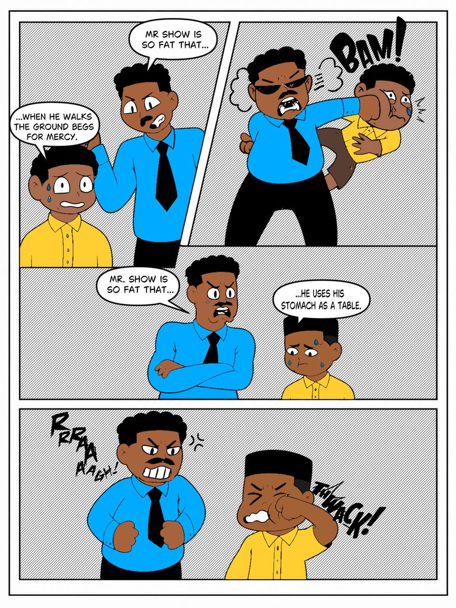 Dippy_comics's tweet photo. Things take a very drastic turn at Faaji Primary School when Femi and Yemi run their mouth, enraging the most feared teacher Mr. Show. 
#dippycomics
#comics
#faajitown
#webcomics
#indiecomics https://t.co/UexquWlsni