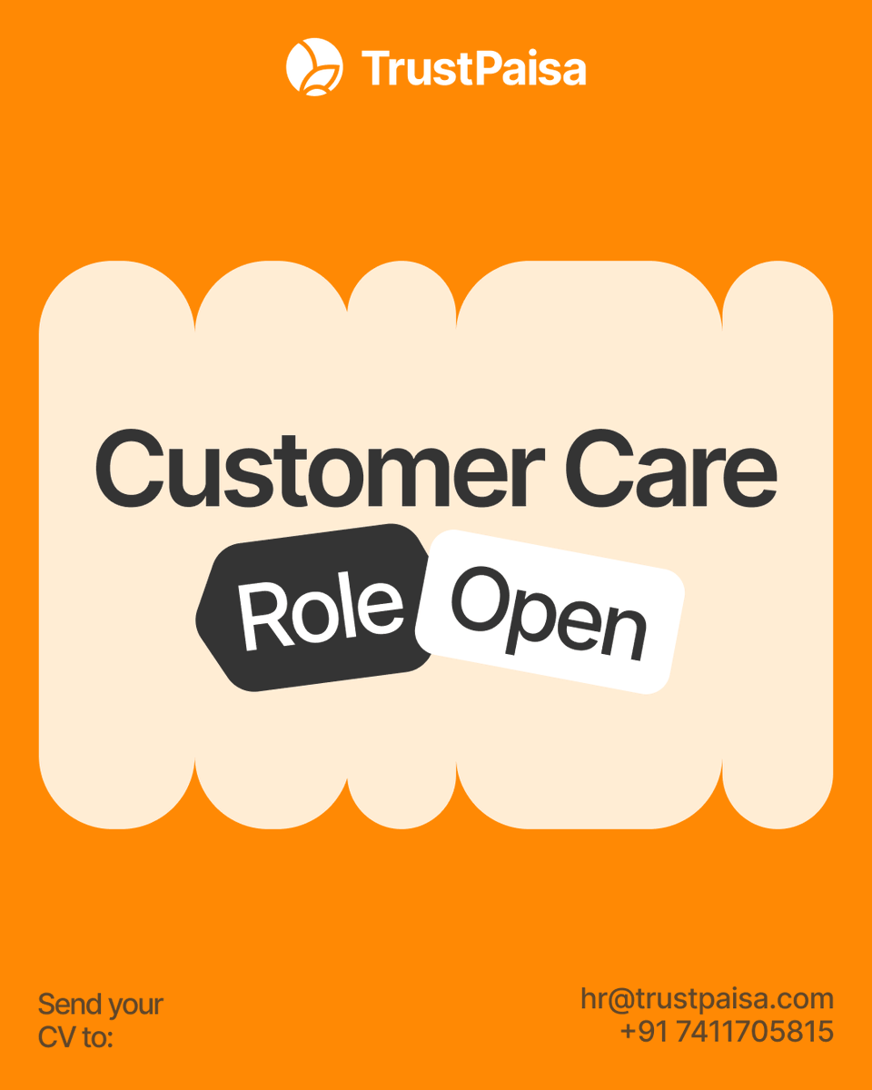 TrustPaisa's tweet photo. Hiring Alert!
We're looking for passionate Customer Care Executives to join our growing team.
Excellent communication
Customer-first mindset
Bangalore
Apply now
#Hiring #Fingular #CustomerCare #Jobs #TrustPaisa #BangaloreJobs #CareerOpportunity https://t.co/tSq2w6f81V