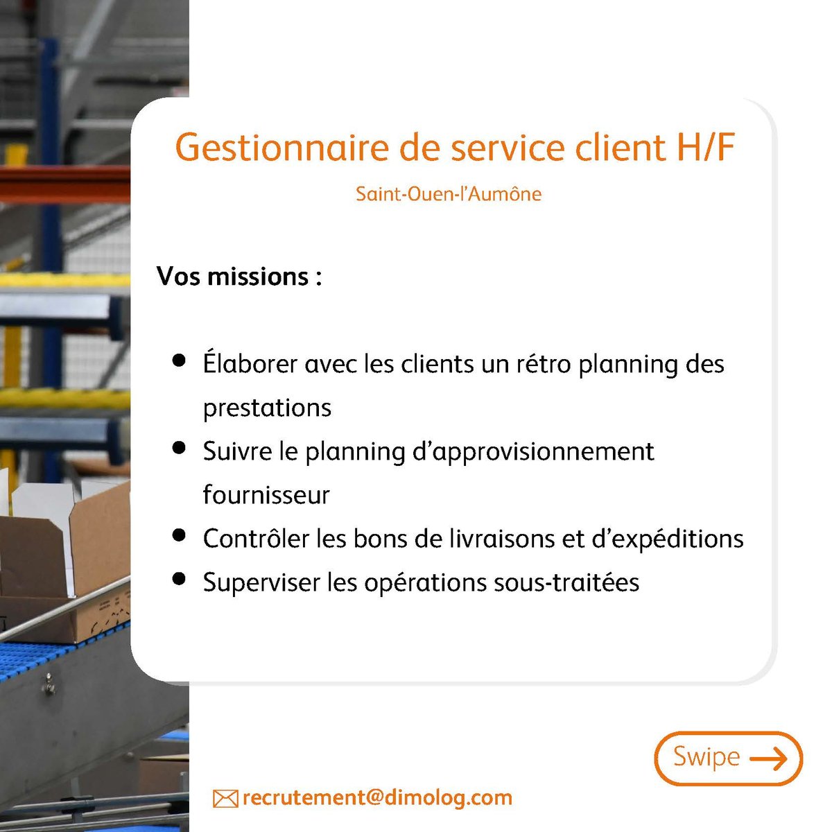 DIMOTRANSGroup's tweet photo. 🚀Et si votre prochain challenge se trouvait chez DIMOLOG ?
Nous recherchons notre futur gestionnaire de service client - H/F !
recrutement@dimolog.com
#Recrutement #DIMOTRANSGroup #DIMOLOG  #Logistique #GestionnairedeServiceClient #IciCaRecrute #TousDIMO https://t.co/3ONMgNJ0tl
