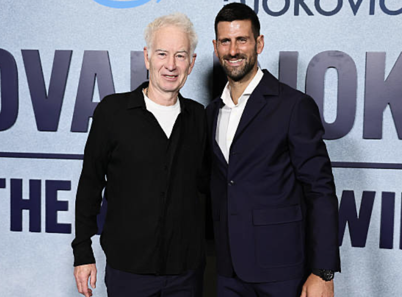 Novak Djokovic and John McEnroe. McEnroe attended the screening of Novak's 'The Wolf in Winter' documentary. 🐺