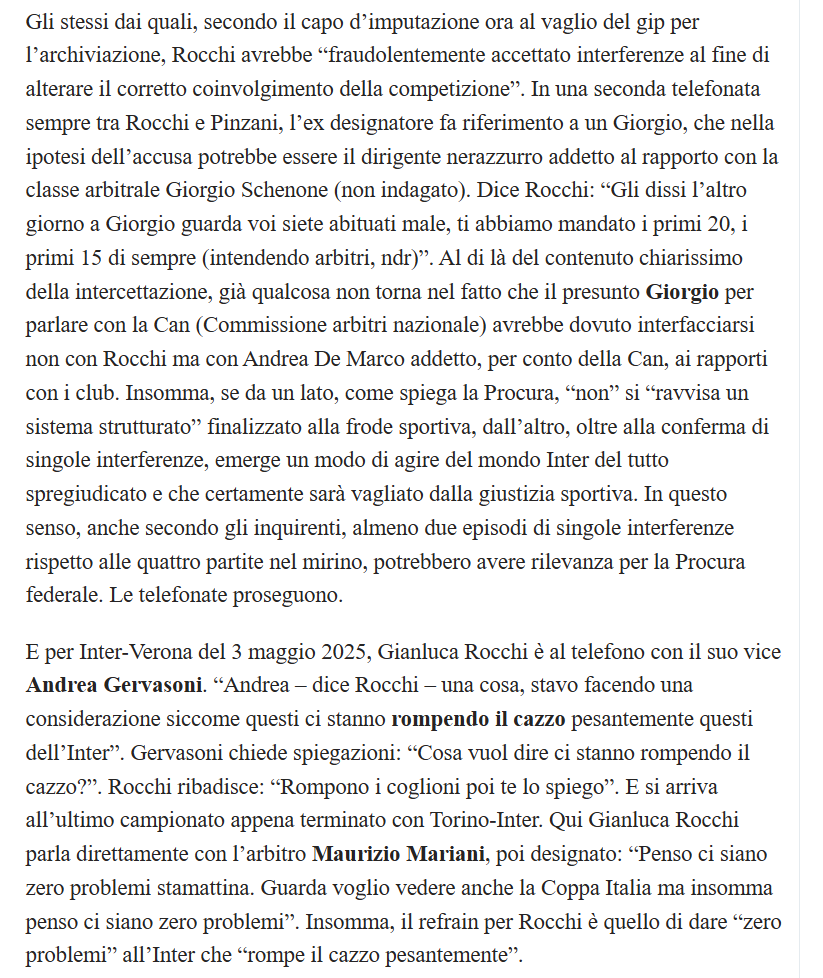 MrRuggeri0's tweet photo. L'articolo del Fatto Quotidiano dove Rocchi ammette di parlare direttamente con Schenone (vietato).

@Gazzetta_it @CronacheTweet @tutticonvocati @FIGC https://t.co/4PyfjbhhMm