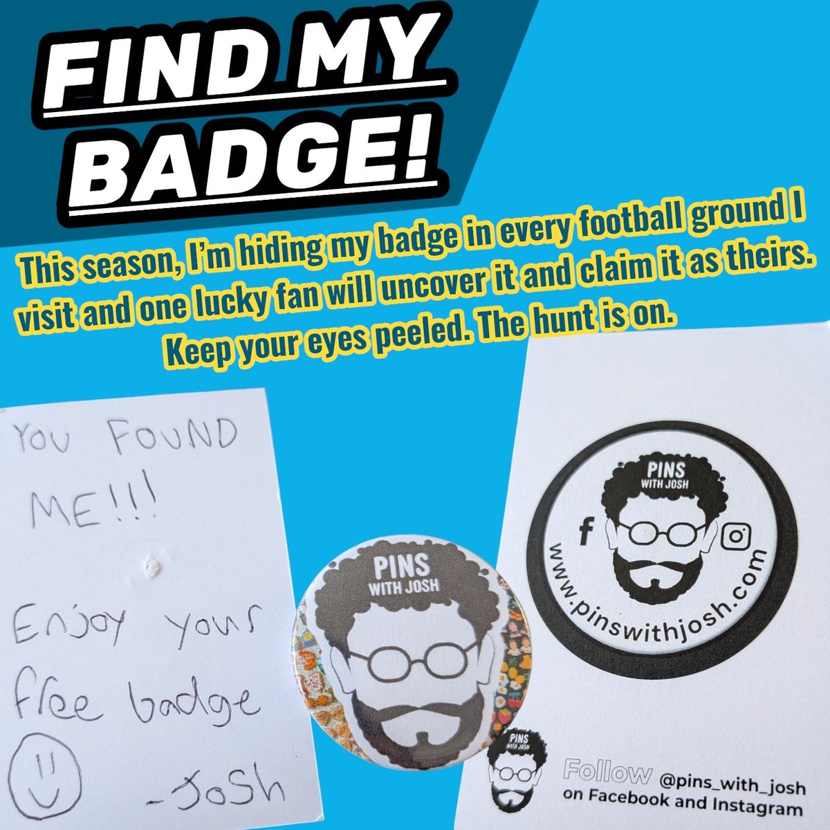 joshfairchild98's tweet photo. This season, I’m hiding my badge in every football ground I visit and one lucky fan will uncover it and claim it as theirs.
Keep your eyes peeled. The hunt is on.
Starting with Skegness ⚽💙
#pinswithjosh #pinbadge #pincollection #pinbadges https://t.co/Nk2tNMYfIc
