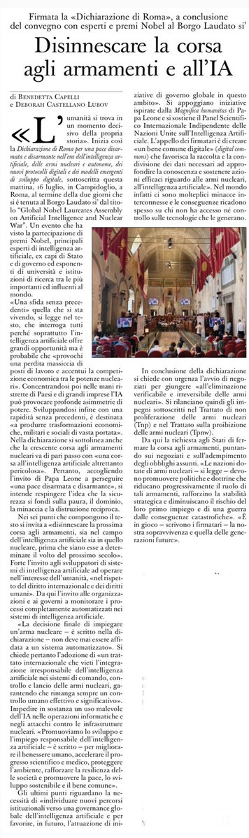 francofontana43's tweet photo. Guerra &amp; IA
Disinnescare la corsa agli armamenti e all’IA
Le conclusioni del convegno con esperti e premi Nobel al Borgo Laudato si’
Benedetta Capelli e Debirah Castellano Lubov, L’Osservatore Romano https://t.co/2oTTe5a5Au