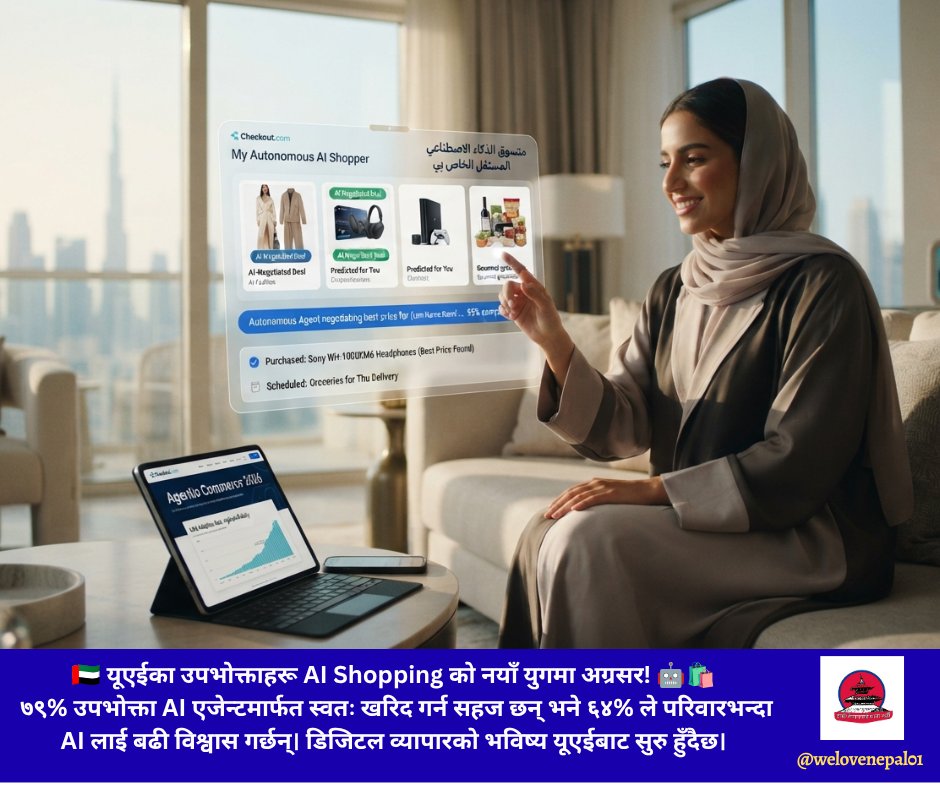 Weloveenepal's tweet photo. 🇦🇪 यूएईका उपभोक्ताहरू AI Shopping को नयाँ युगमा अग्रसर! 🤖🛍️
७९% उपभोक्ता AI एजेन्टमार्फत स्वतः खरिद गर्न सहज छन् भने ६४% ले परिवारभन्दा AI लाई बढी विश्वास गर्छन्। डिजिटल व्यापारको भविष्य यूएईबाट सुरु हुँदैछ।
#UAE #ArtificialIntelligence #AgenticCommerce #AIShopping #FinTech https://t.co/nHOwef8TmJ