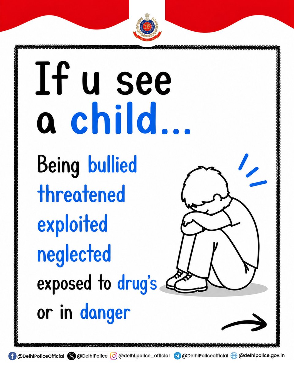 DelhiPolice's tweet photo. See it. 
Report it. 
Protect a child.

Because every child deserves a safe childhood.🩵

@LtGovDelhi

#Smartबच्चे
#DPUpdates https://t.co/NjaAEElVcU