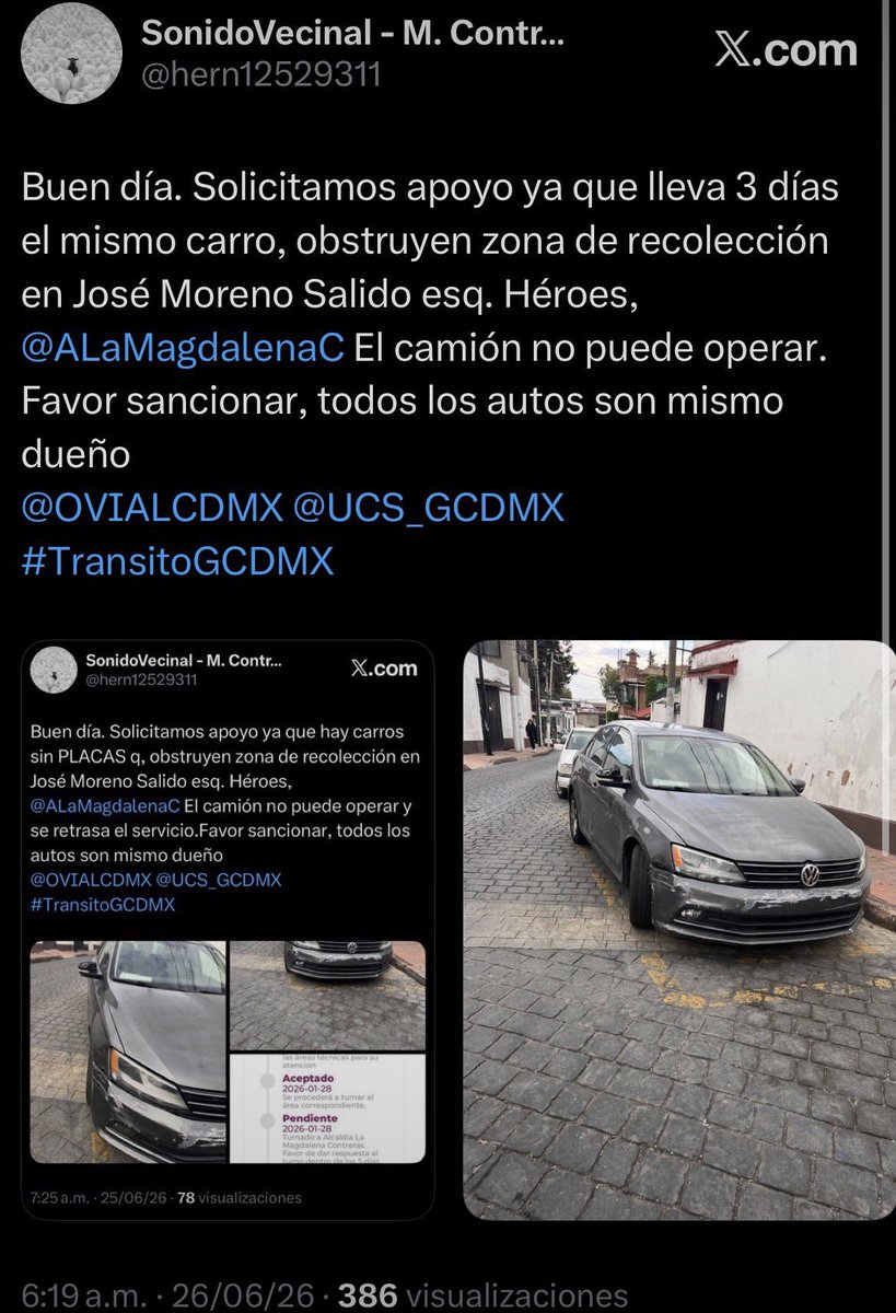 hern12529311's tweet photo. Buenas noches. Solicitamos apoyo de nuevo el mismo vehículo obstruyen zona de recolección en José Moreno Salido esq. Héroes, @ALaMagdalenaC El camión no puede operar y se retrasa el servicio.Favor sancionar, ya que no entienden gracias. @OVIALCDMX @UCS_GCDMX #TransitoGCDMX https://t.co/CLtUPgao0p