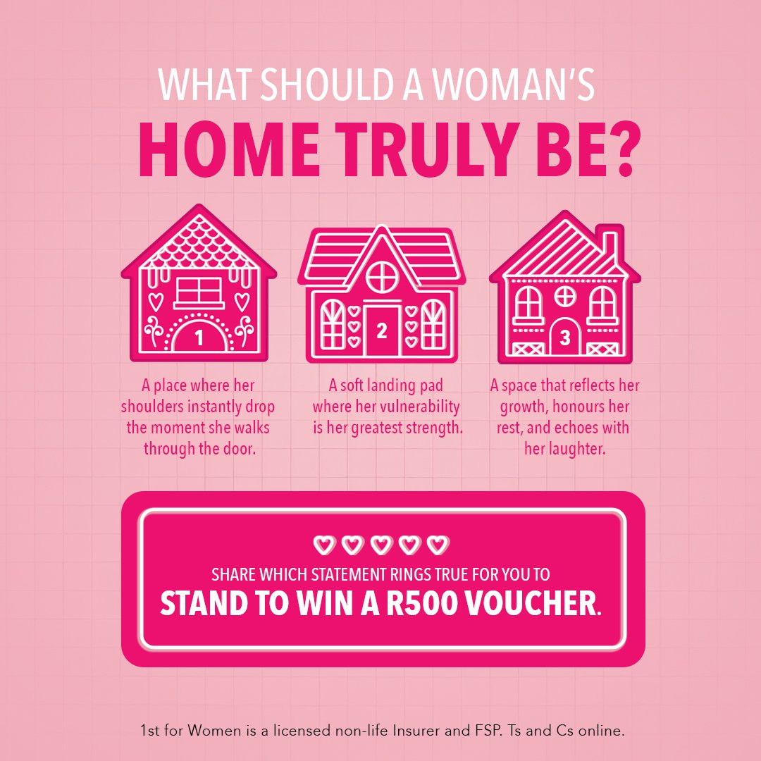 firstforwomen's tweet photo. A woman's home is the place where the armour comes off, the heavy coats of the outside world are hung up, and pure authenticity takes over. 🤍 Share which statement rings true for you and use the hashtags #MySafeHaven &amp; #HerFirst for a chance to win a R500 voucher. https://t.co/OUynZIiPch