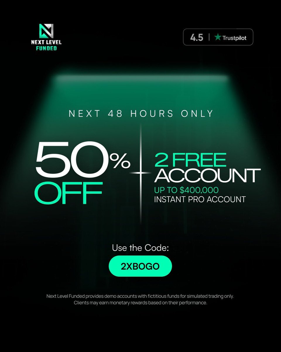 FEssien2's tweet photo. ⏳ 48 HOURS ONLY!
Why pay full price when you can get:
🔥 50% OFF
🎁 2 FREE Instant Pro Accounts
💵 Up to $400,000 in funding
Opportunities like this don't stay around for long.
Use code: 2XBOGO before the timer runs out. ⏰
@NextLvlFunded https://t.co/SWTjujln3Z